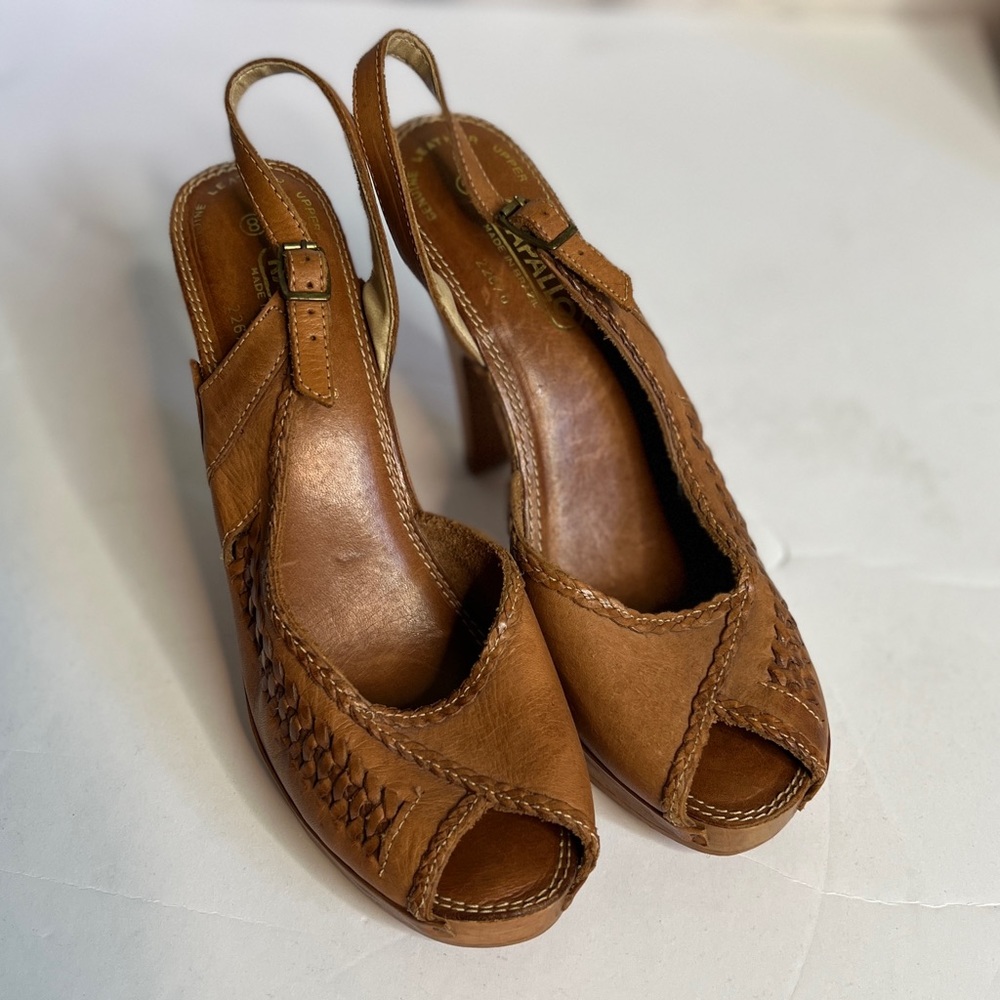 Vintage Rapallo Leather Sling Back Peep Toe Heels Size 8 - Picture 5 of 8